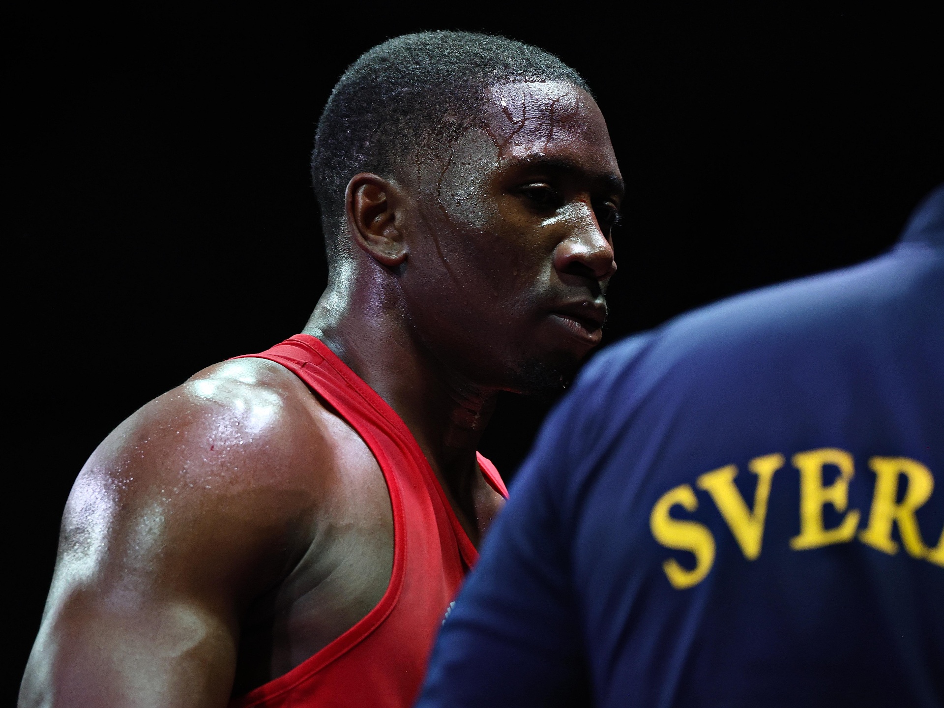 Close-up profile of Elwin Belezika after a round