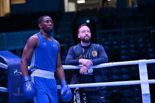 Elwin Belezika with his coach ringside before a fight
